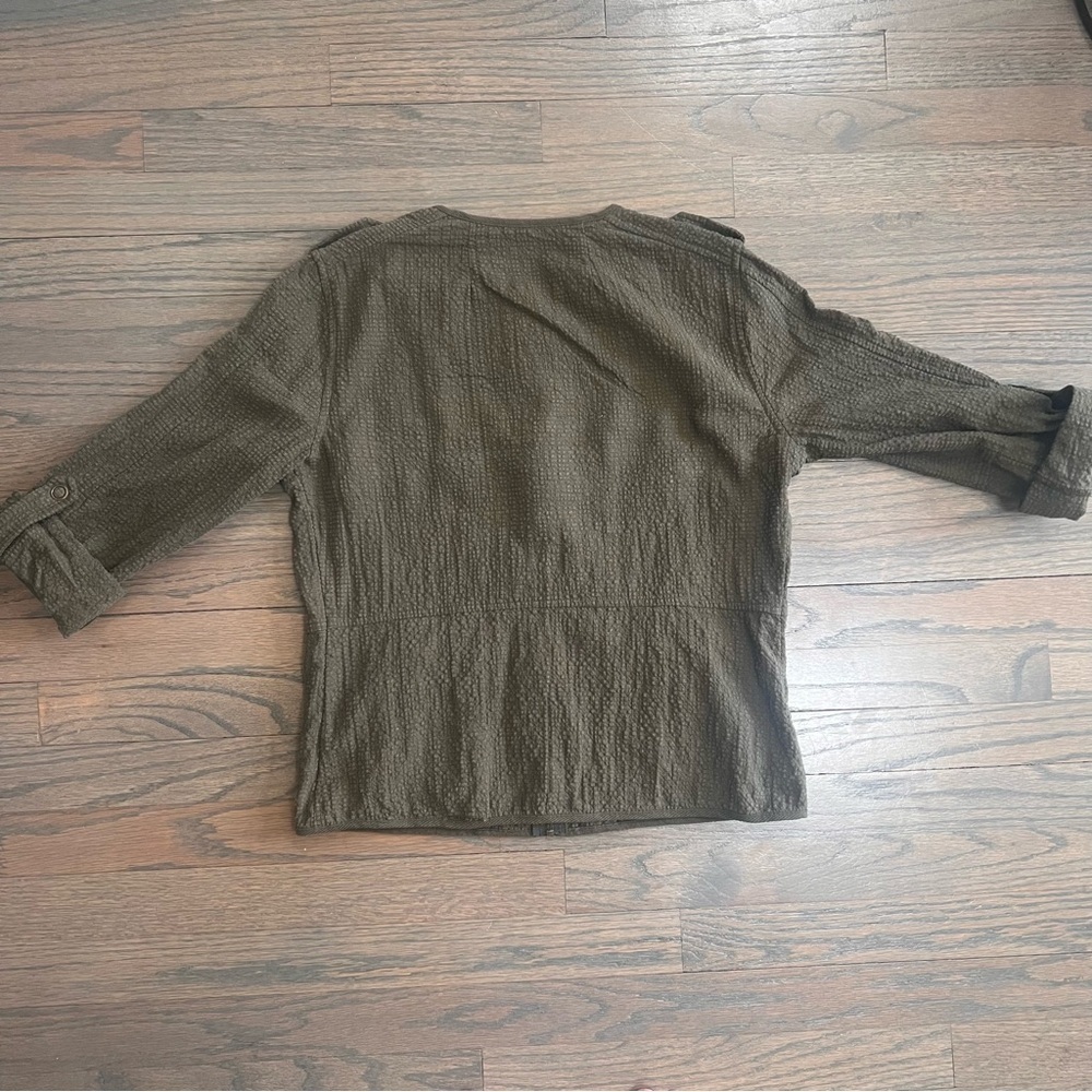Sanctuary Utility Jacket Olive Green Full Zip Cotton Seersucker Collarless Med - Picture 7 of 7